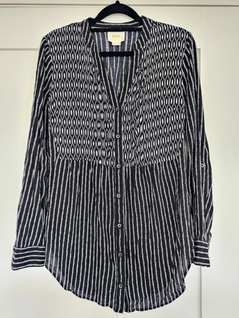 Maeve Anthropologie Black Ivory Mixed Print Button Front Blouse Size 6